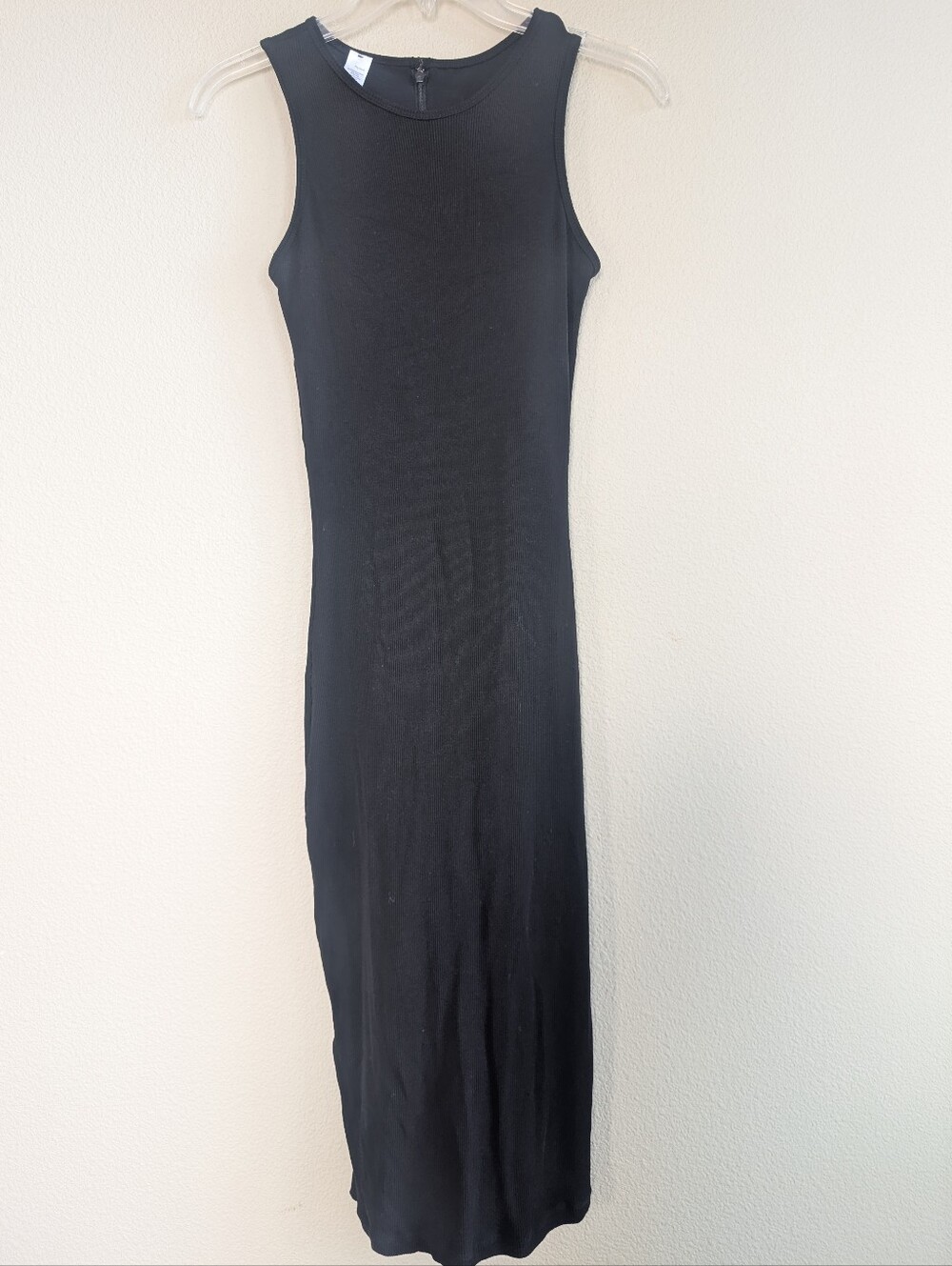 Popilush Size Large Classic Black Sleeveless Midi Dress Minimalist Style Ribbed